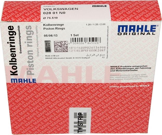 MAHLE 028 01 N0 - Комплект поршневих кілець autozip.com.ua