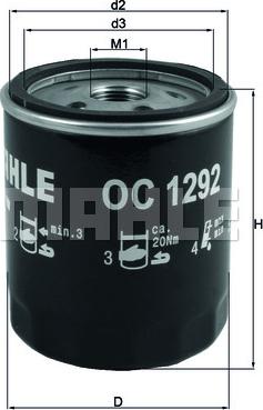 MAHLE OC 1292 - Масляний фільтр autozip.com.ua