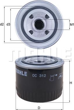 MAHLE OC 312 - Масляний фільтр autozip.com.ua
