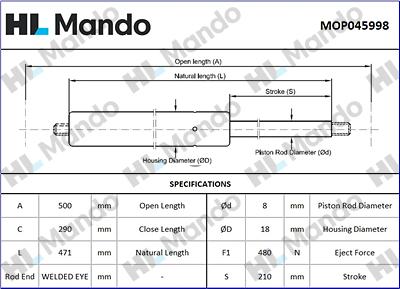 Mando MOP045998 - Газова пружина, кришка багажник autozip.com.ua