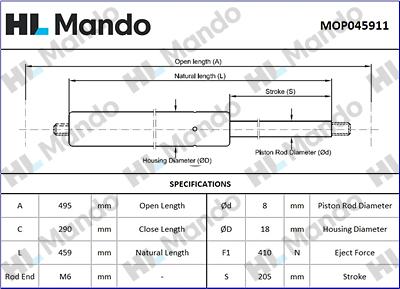 Mando MOP045911 - Газова пружина, кришка багажник autozip.com.ua