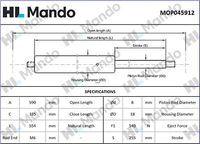 Mando MOP045912 - Газова пружина, кришка багажник autozip.com.ua