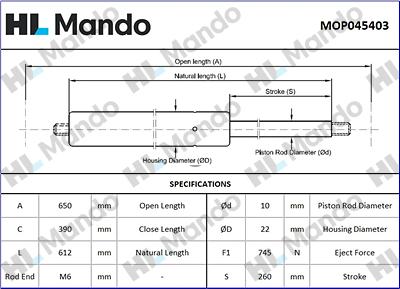 Mando MOP045403 - Газова пружина, кришка багажник autozip.com.ua
