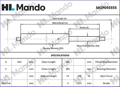 Mando MOP045555 - Газова пружина, кришка багажник autozip.com.ua