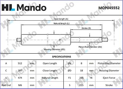 Mando MOP045552 - Газова пружина, кришка багажник autozip.com.ua