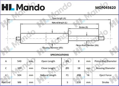 Mando MOP045620 - Газова пружина, кришка багажник autozip.com.ua