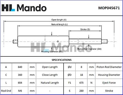 Mando MOP045671 - Газова пружина, кришка багажник autozip.com.ua