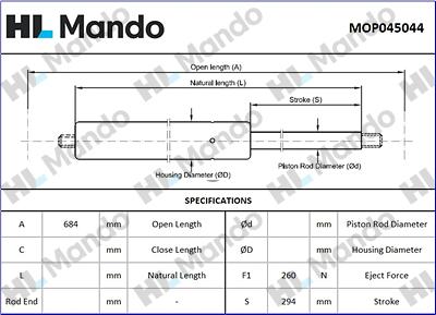 Mando MOP045044 - Газова пружина, капот autozip.com.ua