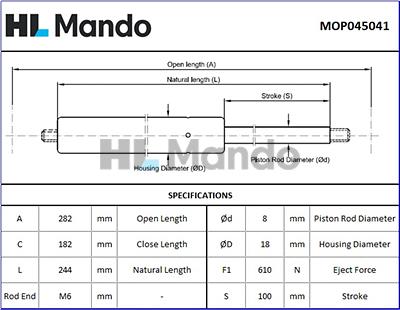 Mando MOP045041 - Газова пружина, кришка багажник autozip.com.ua