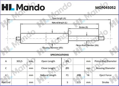 Mando MOP045052 - Газова пружина, кришка багажник autozip.com.ua