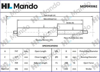 Mando MOP045062 - Газова пружина, кришка багажник autozip.com.ua