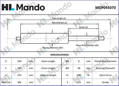 Mando MOP045070 - Газова пружина, кришка багажник autozip.com.ua