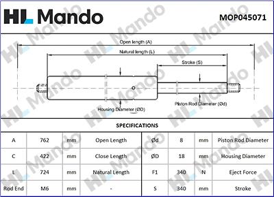 Mando MOP045071 - Газова пружина, кришка багажник autozip.com.ua