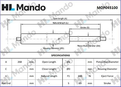 Mando MOP045100 - Газова пружина, кришка багажник autozip.com.ua