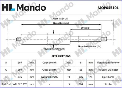 Mando MOP045101 - Газова пружина, кришка багажник autozip.com.ua