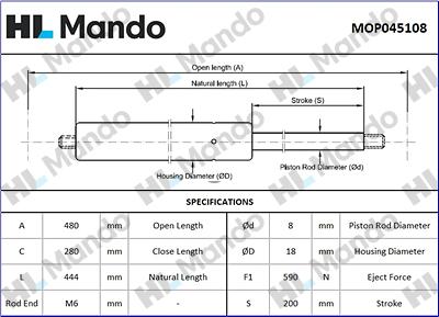 Mando MOP045108 - Газова пружина, кришка багажник autozip.com.ua