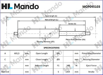 Mando MOP045103 - Газова пружина, кришка багажник autozip.com.ua