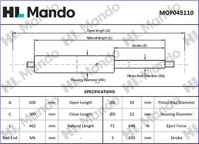 Mando MOP045110 - Газова пружина, кришка багажник autozip.com.ua
