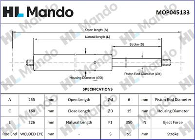 Mando MOP045133 - Газова пружина, кришка багажник autozip.com.ua