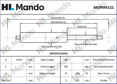 Mando MOP045121 - Газова пружина, кришка багажник autozip.com.ua
