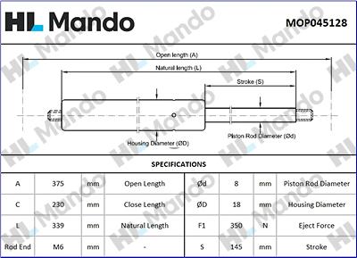 Mando MOP045128 - Газова пружина, кришка багажник autozip.com.ua