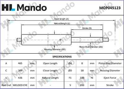Mando MOP045123 - Газова пружина, кришка багажник autozip.com.ua