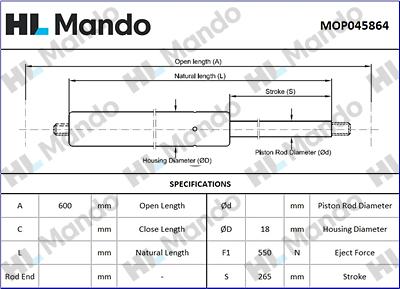 Mando MOP045864 - Газова пружина, кришка багажник autozip.com.ua
