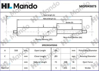 Mando MOP045873 - Газова пружина, кришка багажник autozip.com.ua