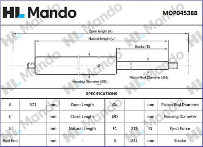 Mando MOP045388 - Газова пружина, кришка багажник autozip.com.ua