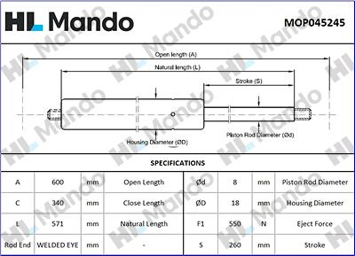 Mando MOP045245 - Газова пружина, кришка багажник autozip.com.ua