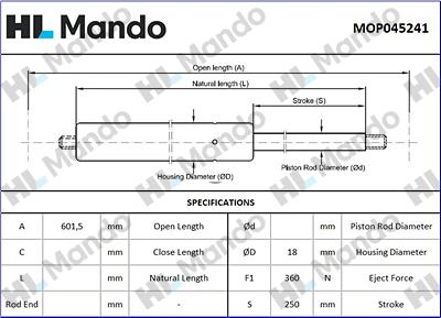 Mando MOP045241 - Газова пружина, кришка багажник autozip.com.ua