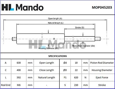 Mando MOP045203 - Газова пружина, кришка багажник autozip.com.ua