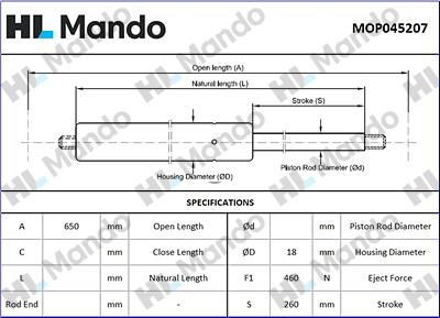 Mando MOP045207 - Газова пружина, кришка багажник autozip.com.ua