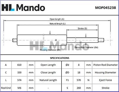 Mando MOP045238 - Газова пружина, кришка багажник autozip.com.ua