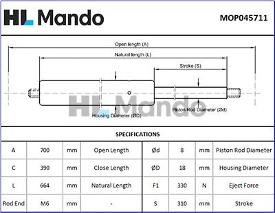 Mando MOP045711 - Газова пружина, кришка багажник autozip.com.ua