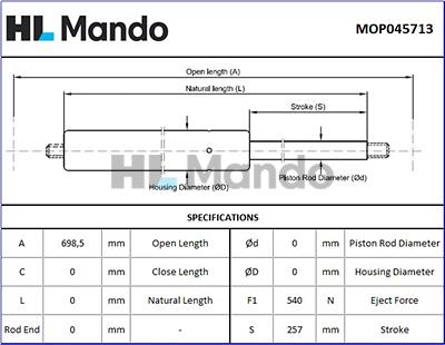 Mando MOP045713 - Газова пружина, кришка багажник autozip.com.ua