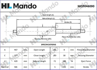 Mando MOP046090 - Газова пружина, кришка багажник autozip.com.ua