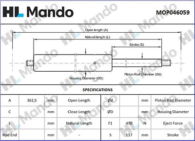 Mando MOP046059 - Газова пружина, кришка багажник autozip.com.ua