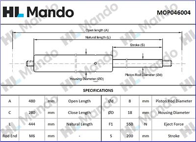 Mando MOP046004 - Газова пружина, кришка багажник autozip.com.ua