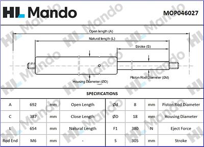 Mando MOP046027 - Газова пружина, кришка багажник autozip.com.ua