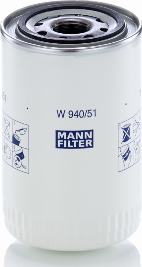 Mann-Filter W 940/51 - Фільтр, Гідравлічна система приводу робочого устаткування autozip.com.ua