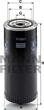 Mann-Filter W 962/1 - Фільтр, Гідравлічна система приводу робочого устаткування autozip.com.ua