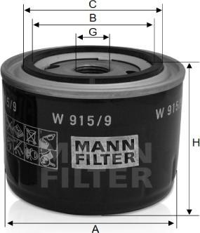 Mann-Filter W 915/9 - Масляний фільтр autozip.com.ua