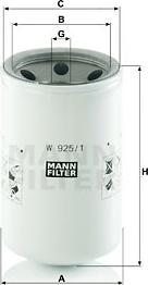 Mann-Filter W 925/1 - Фільтр, Гідравлічна система приводу робочого устаткування autozip.com.ua