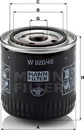 Mann-Filter W 920/45 - Масляний фільтр autozip.com.ua