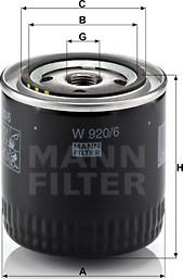 Mann-Filter W 920/6 - Масляний фільтр autozip.com.ua