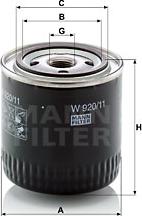 Mann-Filter W 920/11 - Масляний фільтр autozip.com.ua