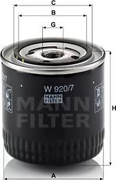 Mann-Filter W 920/7 y - Масляний фільтр autozip.com.ua