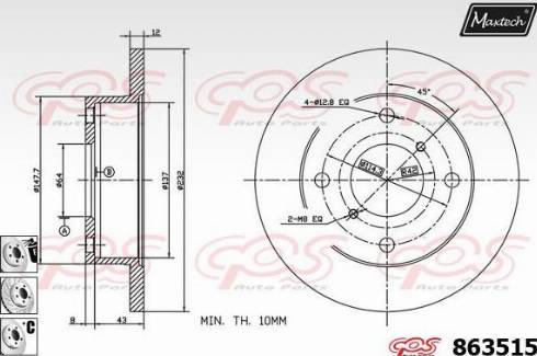 Maxtech 863515.6880 - Гальмівний диск autozip.com.ua