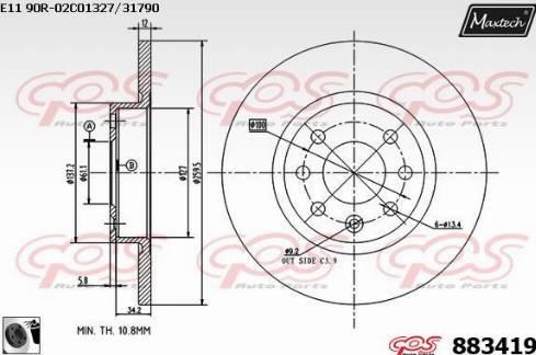 Maxtech 883419.0060 - Гальмівний диск autozip.com.ua